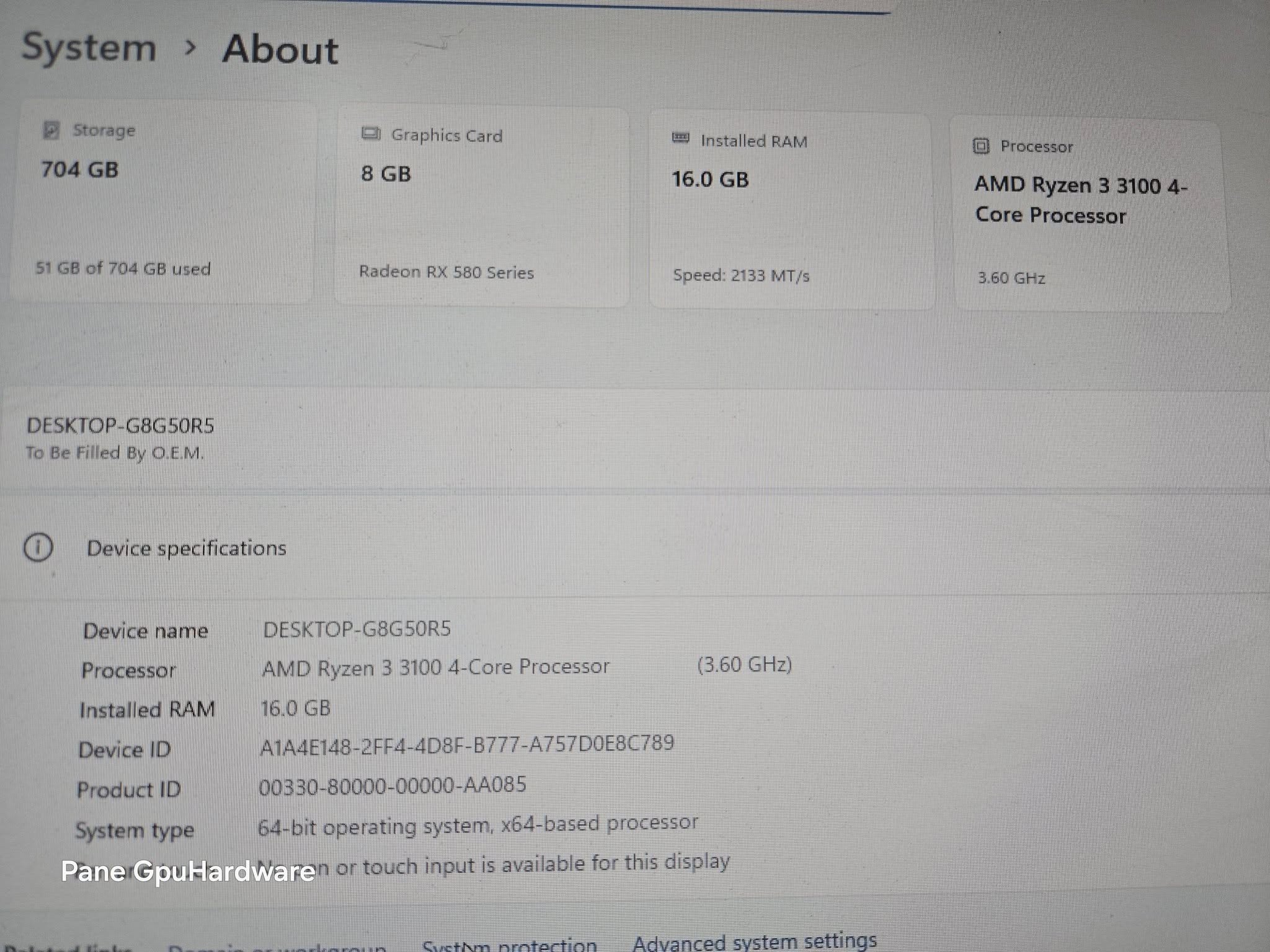 Desktop PC : Ryzen 3100, 4x4gb 16gb ddr4, 580 8gb, 256gb nvme, 750w psu.