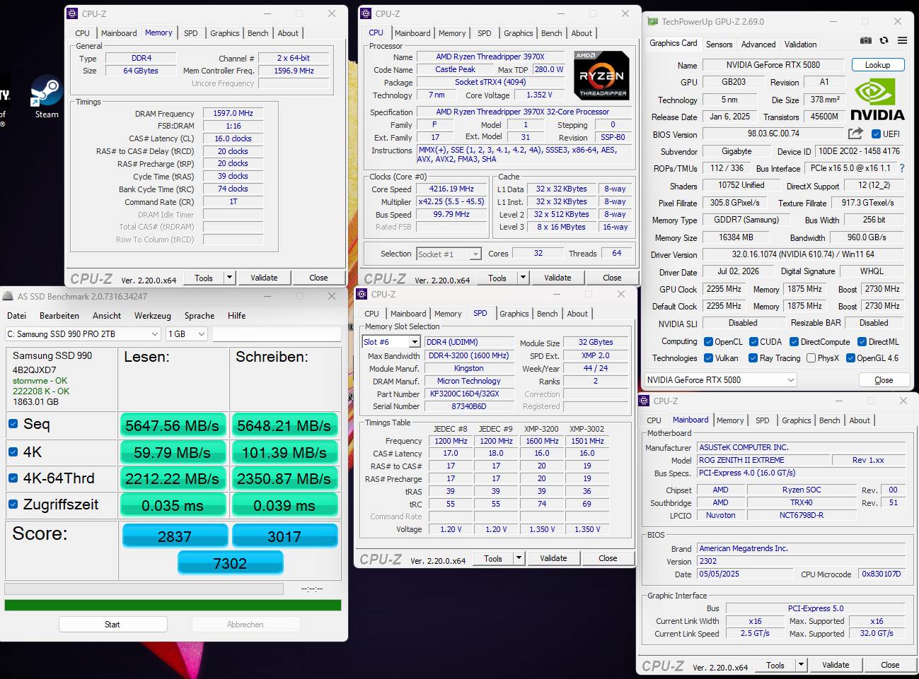 Se prodava workstation: Asus Zenith 2, Threadripper 3970x, 2x64gb ram, 2tb nvme.