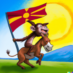 DALL·E 2022-07-29 11.53.01 - Monkey holding Macedonian flag, riding donkey on a beautiful gree...png