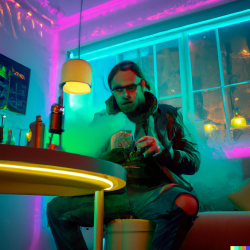 DALL·E 2022-07-29 15.35.15 - Metuzalem smoking an e-cigar, mixing liquids at middle of a livin...png
